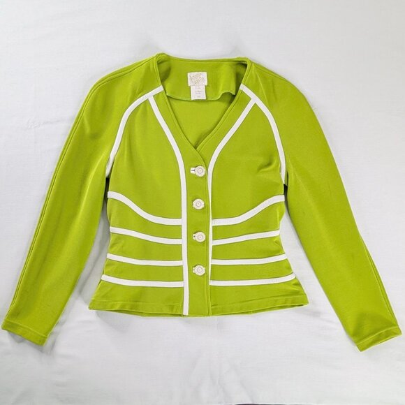 VTG Brat Green White Stripes Bold Button Up Avant Garde Jacket Blazer Art Deco - Picture 1 of 9
